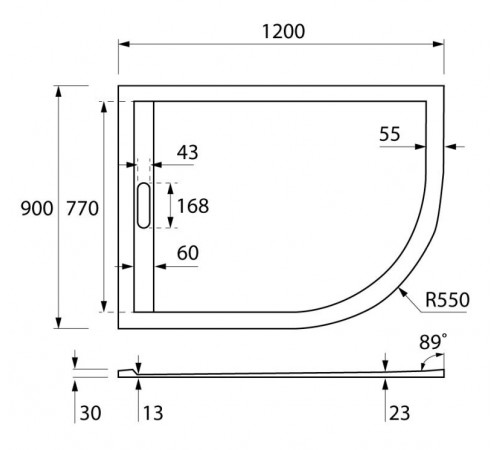 Душевой поддон Cezares Tray-AS 120 x 90 см из искусственного мрамора, левый/правый, TRAY-AS-RH-120/90-550-30-W