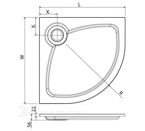 Поддон душевой Cezares Tray TRAY-S-R-90-550-56-W, 90 х 90 см, белый, из искусственного камня
