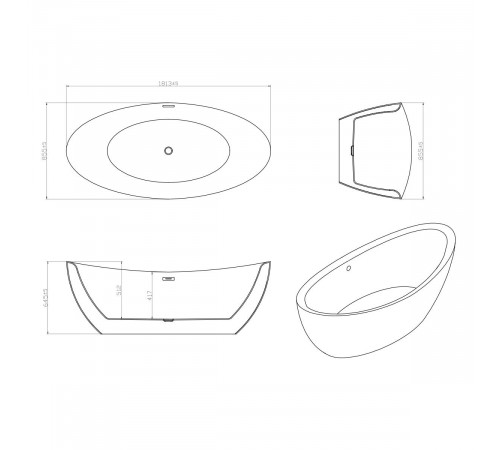 Ванна акриловая Vincea VBT-203, 180 x 85 см, слив-перелив в комплекте, белый