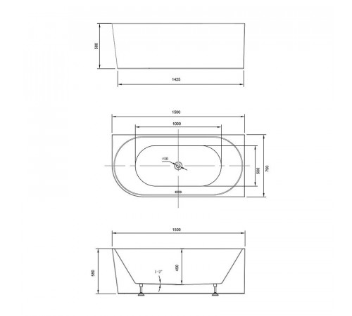 Ванна акриловая Vincea VBT-402-1500L/VBT-402-1500R, 150 x 75 см, слив-перелив в комплекте, левая/правая, цвет белый