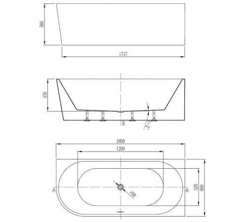 Ванна акриловая Vincea VBT-402-1800L/VBT-402-1800R, 180 x 80 см, слив-перелив в комплекте, левая/правая, цвет белый