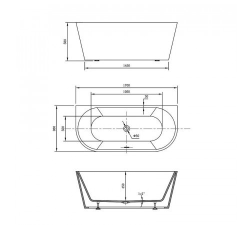 Ванна акриловая Vincea VBT-421-1500, 150 x 75 см, щелевой перелив, цвет белый