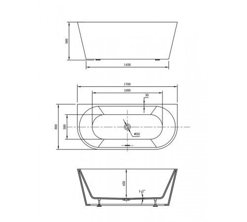 Ванна акриловая Vincea VBT-421-1700, 170 x 80 см, щелевой перелив
