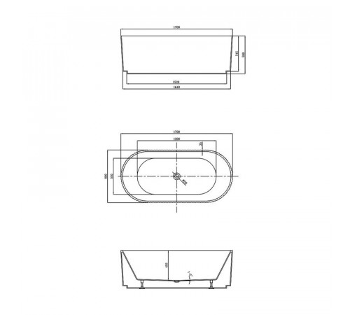 Ванна акриловая Vincea VBT-426-1700, 170 x 80 см, щелевой перелив