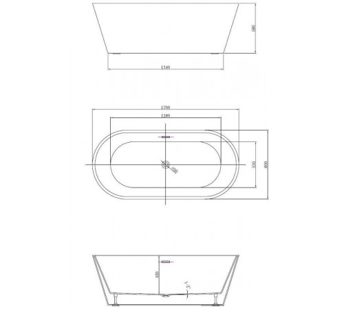 Ванна акриловая Vincea VBT-4291-1700, 170 x 80 см, щелевой перелив, цвет белый