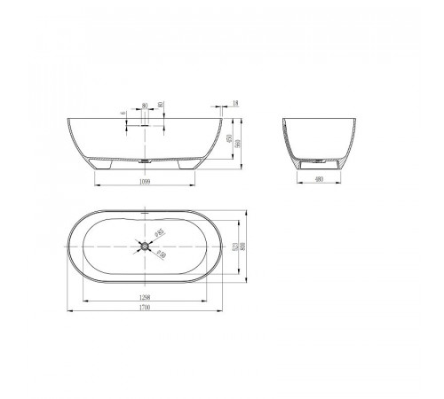 Ванна из искусственного камня Vincea VBT-4S04MW, 170 x 80 см, слив-перелив в комплекте, белый матовый