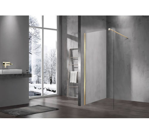 Душевая стенка Vincea Walk-In, со свободным входом, 100 см, стекло прозрачное, профиль матовое золото, VSW-1H100CLG