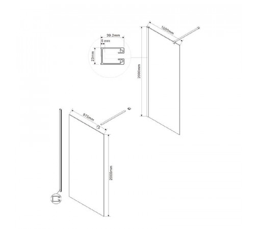 Душевая стенка Vincea Walk-In VSW-1H100GFB, 100 см, стекло матовое тонированное, профиль черный матовый