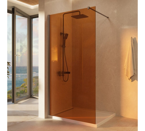 Душевая стенка Vincea Walk-In VSW-1H100GSGM, 100 см со свободным входом, стекло янтарь, профиль вороненая сталь