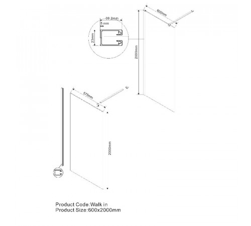 Душевая стенка Vincea Walk-In VSW-1H600CLBN, 60 см, со свободным входом, стекло прозрачное, профиль брашированный никель
