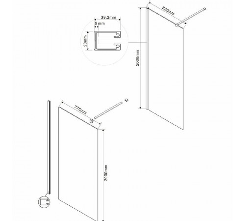 Душевая стенка Vincea Walk-In 80 см со свободным входом, стекло зеркальное, профиль воронёная сталь, gunmetal, VSW-1H800MRGM