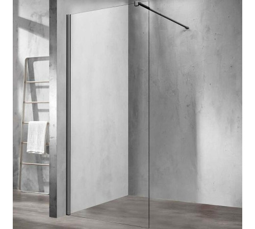 Душевая стенка Vincea Walk-In 90 см со свободным входом, стекло прозрачное, профиль воронёная сталь, gunmetal, VSW-1H900CLGM