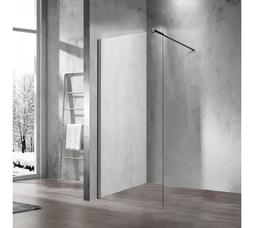 Душевая стенка Vincea Walk-In 90 см со свободным входом, стекло прозрачное, профиль воронёная сталь, gunmetal, VSW-1H900CLGM