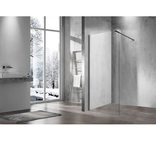 Душевая стенка Vincea Walk-In 90 см со свободным входом, стекло прозрачное, профиль воронёная сталь, gunmetal, VSW-1H900CLGM