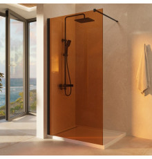 Душевая стенка Vincea Walk-In VSW-1H900GSB, 90 см со свободным входом, стекло янтарь, профиль черный матовый