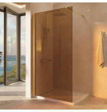 Душевая стенка Vincea Walk-In VSW-1H900GSG, 90 см со свободным входом, стекло янтарь, профиль матовый золотой