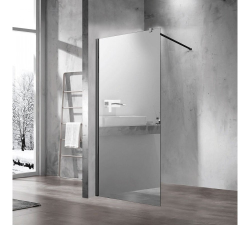 Душевая стенка Vincea Walk In 90 см, стекло зеркальное, профиль чёрный матовый, VSW-1H900MRB