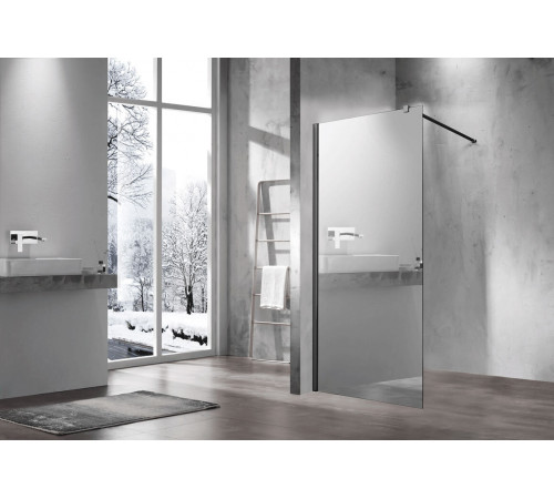 Душевая стенка Vincea Walk In 90 см, стекло зеркальное, профиль чёрный матовый, VSW-1H900MRB