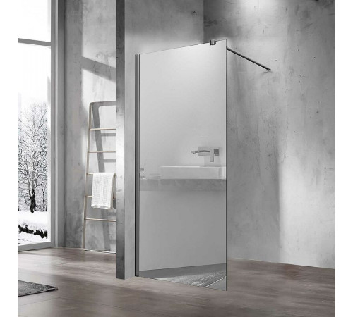 Душевая стенка Vincea Walk-In 90 см со свободным входом, стекло зеркальное, профиль воронёная сталь, gunmetal, VSW-1H900MRGM