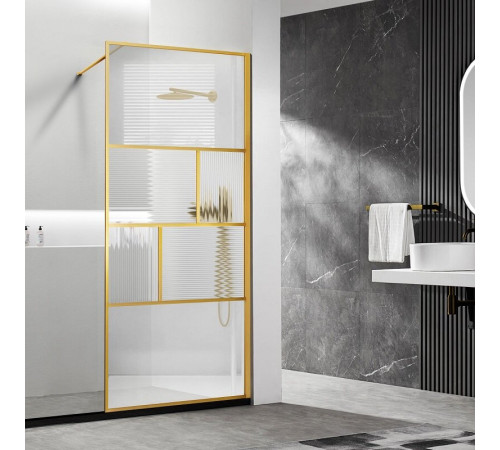 Душевая стенка Vincea Walk-In, 100 см, стекло прозрачное/рифленое, профиль брашированное золото, VSW-1HC100CFBG