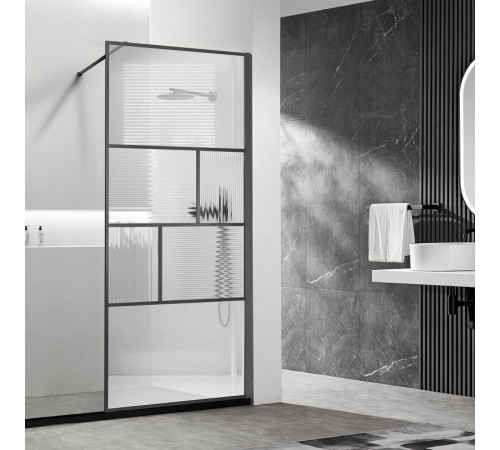Душевая стенка Vincea Walk-In, 80 см, стекло прозрачное/рифленое, профиль воронёная сталь, gunmetal, VSW-1HC800CFGM