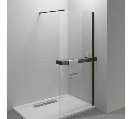 Душевая стенка со свободным входом Vincea Walk In 80 см, стекло прозрачное, профиль черный, VSW-4HR800CLB