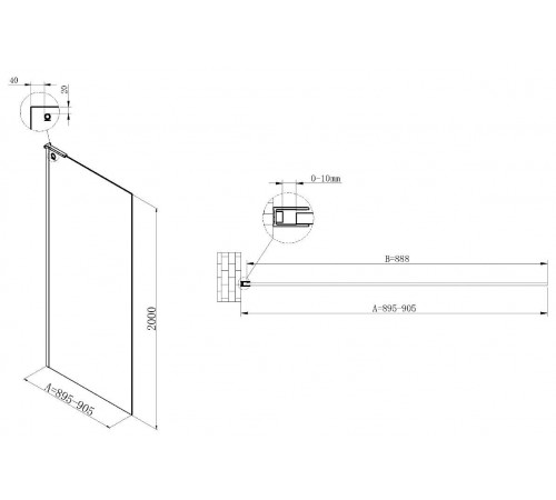 Душевая стенка Vincea Walk In VSW-7HA900CLGM, 90 см, стекло прозрачное, профиль вороненая сталь