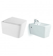 Комплект подвесного унитаза с биде Vincea Q-Line VT1-12T/VB1-12, цвет белый